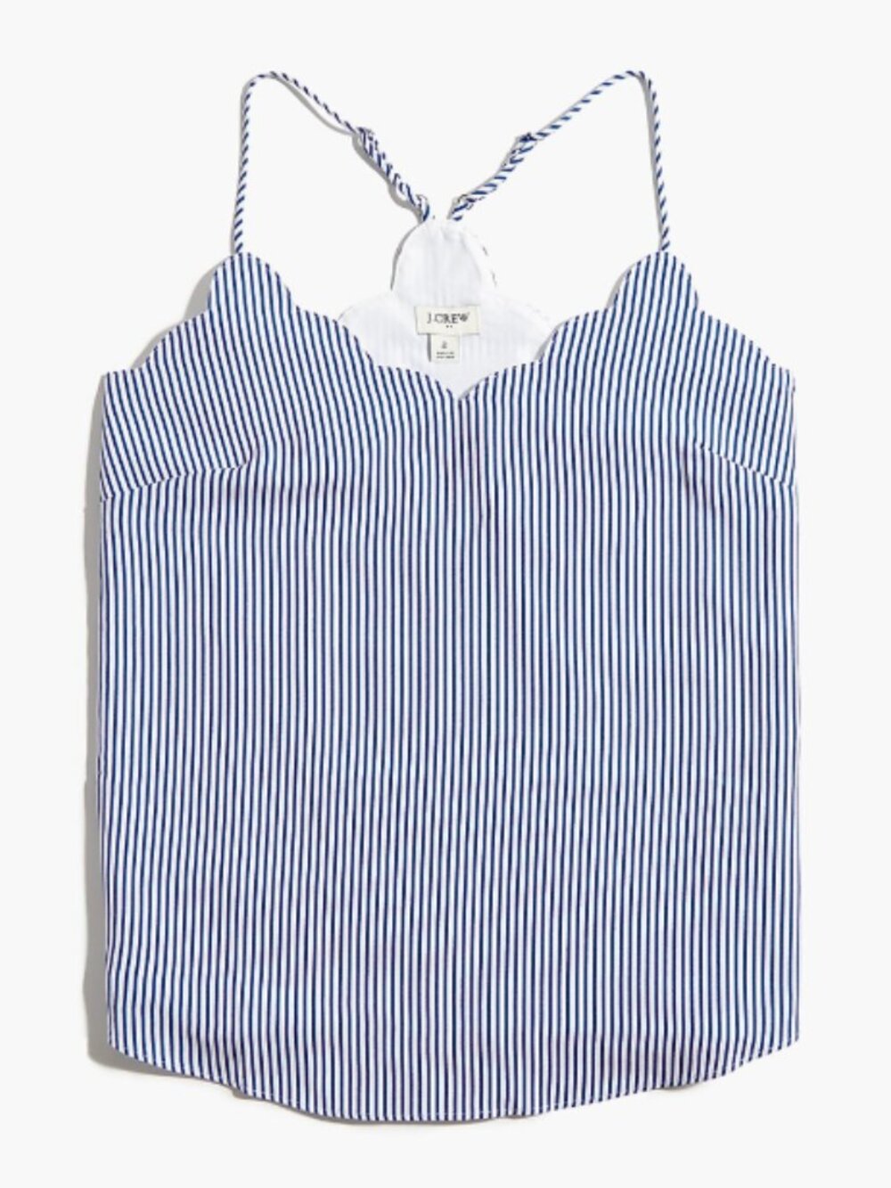 J Crew Factory Top Womens 4 Striped Scalloped Cami in Sunray Stripe White
